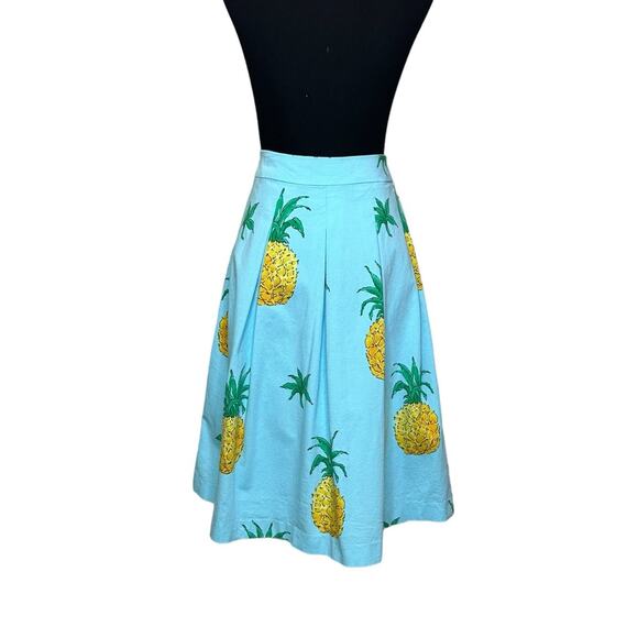 Talbots blue yellow pineapple print pleated midi skirt size 8 - Picture 2 of 12